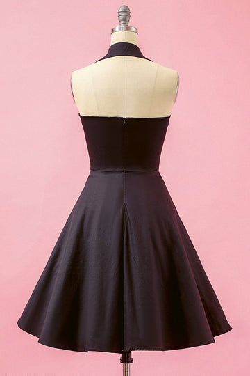 Nero Patchwork scollo a V swing Party Dress